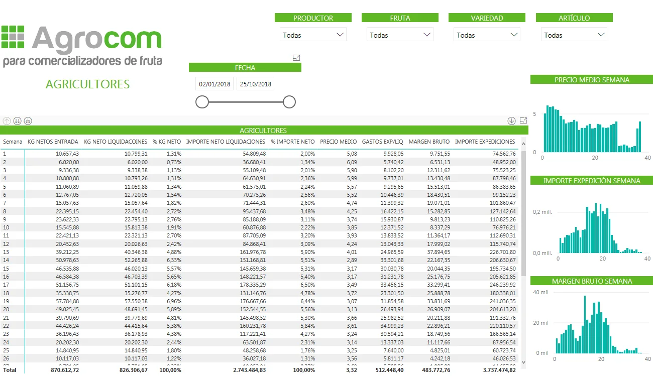 Cuadro de mando de ventas en Power BI de Agrocom